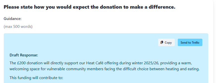 Send to Trello button in Hinchilla interface